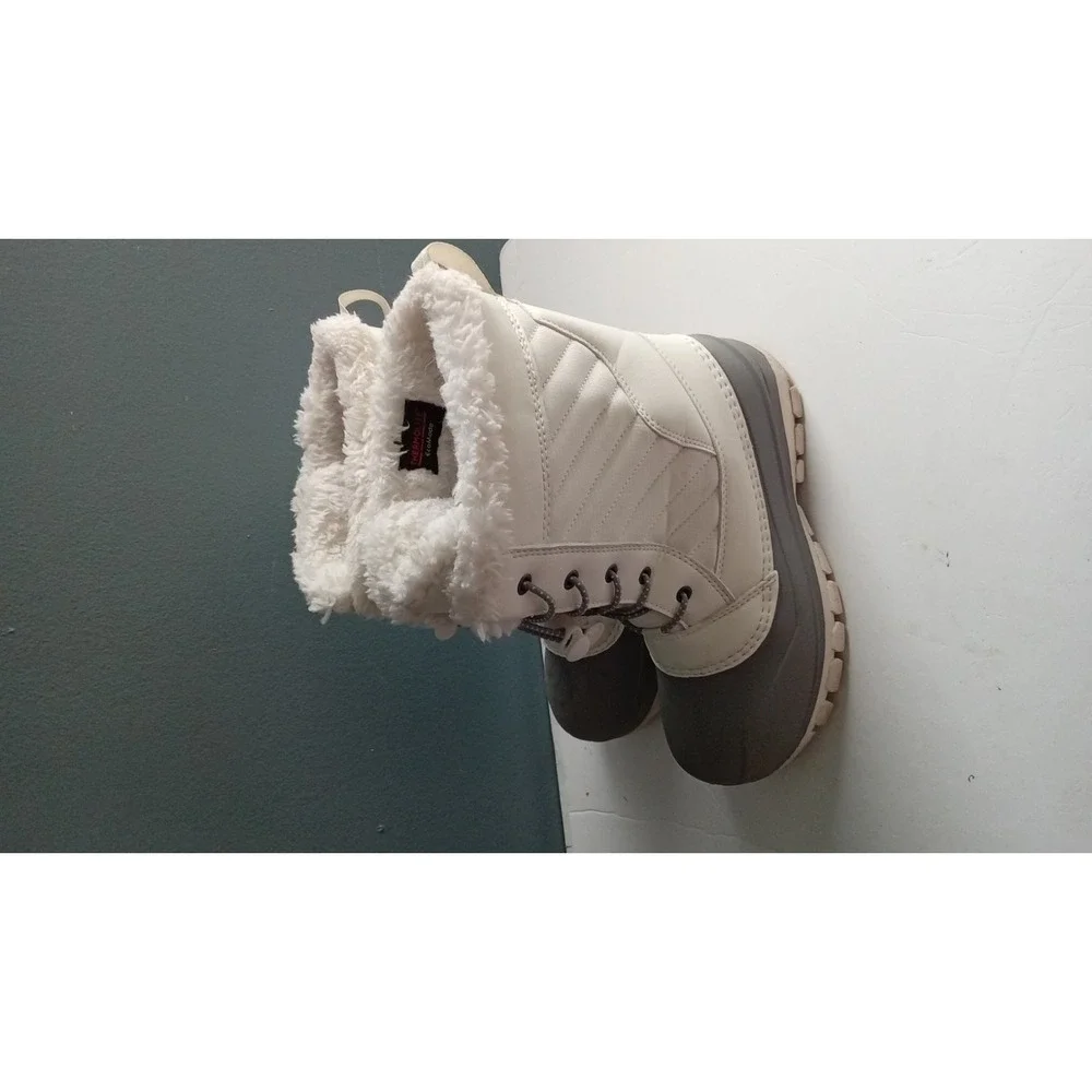 Winter Snow Boots Lace Up Faux Fur‎ Trim Gray Rubber Bottom